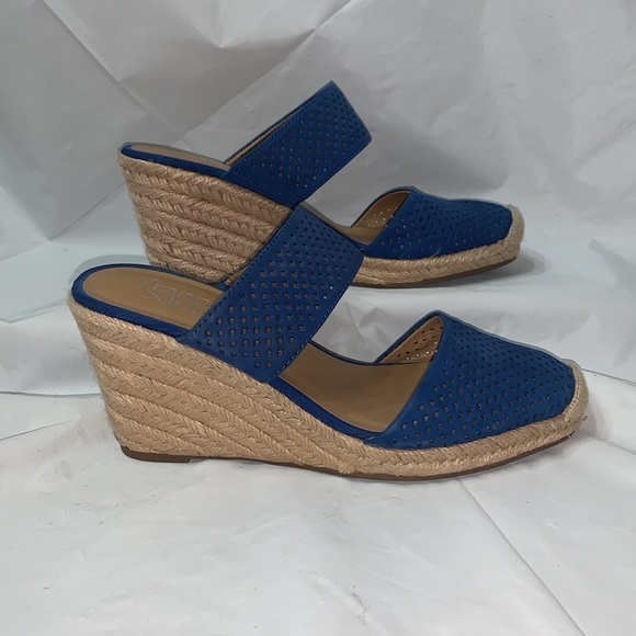 FRANCO Sarto Blue Perforated Leather Wedge Espadrilles Size 6 - Picture 6 of 11
